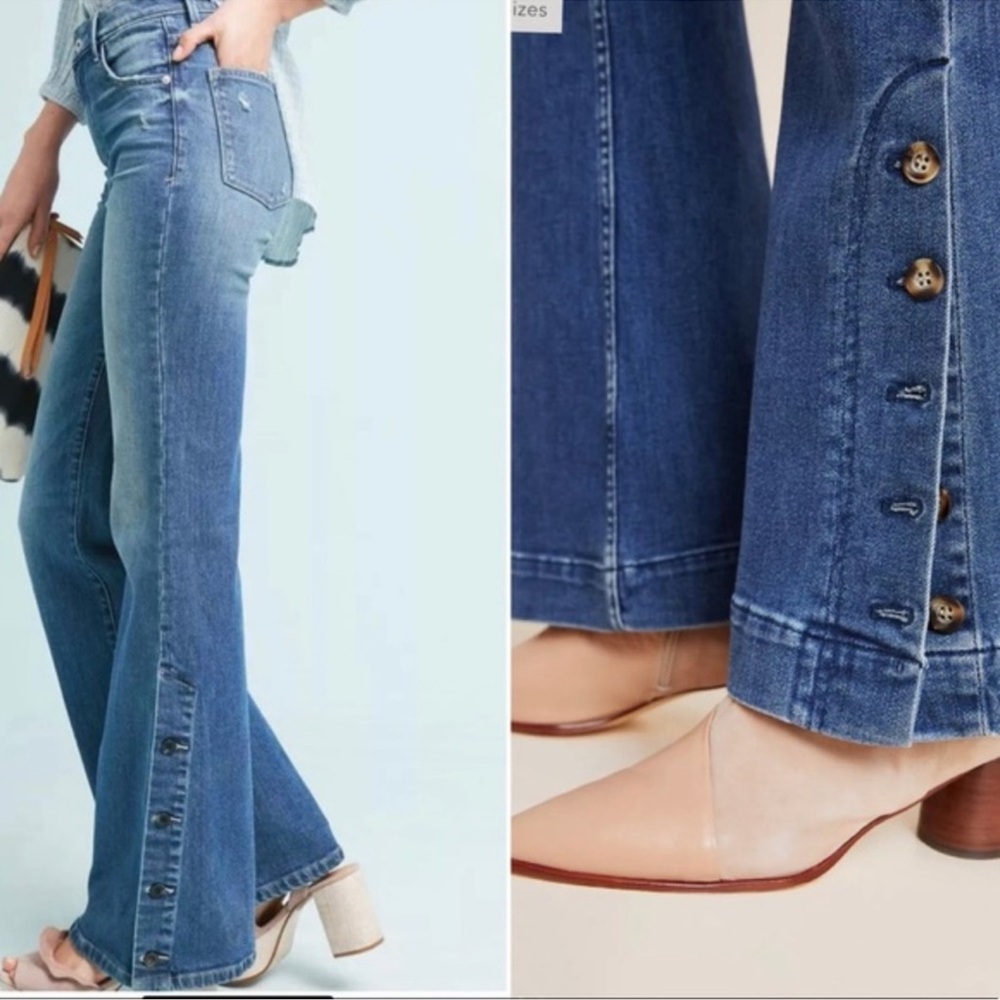 Anthropologie Pilcro Button-Hem High-Rise Bootcut Jeans size 27 Letterpress - Picture 2 of 12